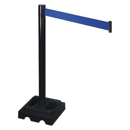 Retracta-Belt Barrier Post with Belt, Black, 10 ft Length, 40 in Post Height, No Legend, Black 332BA-BL