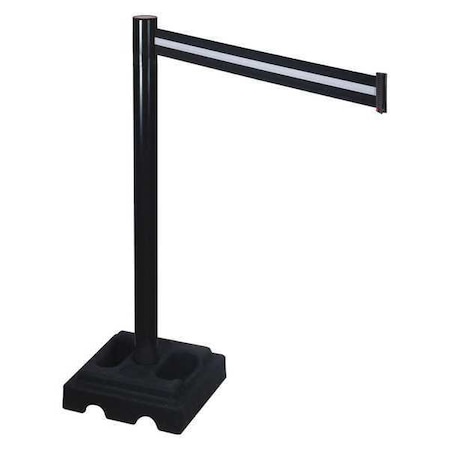 Retracta-Belt Barrier Post with Belt, Black, 10 ft Length, 40 in Post Height, No Legend, Black 332BA-BW