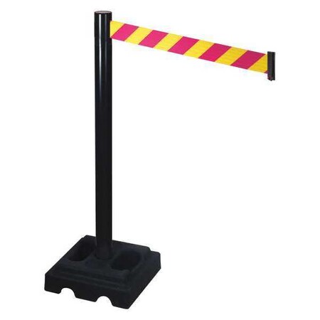 Retracta-Belt Barrier Post with Belt, Black, 10 ft Length, 40 in Post Height, No Legend, Black 332BA-MYD