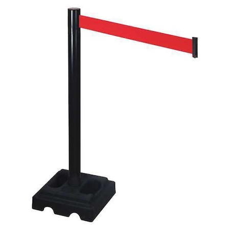 Retracta-Belt Barrier Post with Belt, Black, 10 ft Length, 40 in Post Height, No Legend, Black 332BA-RD