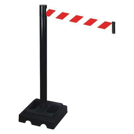 Retracta-Belt Barrier Post with Belt, Black, 10 ft Length, 40 in Post Height, No Legend, Black 332BA-RWD