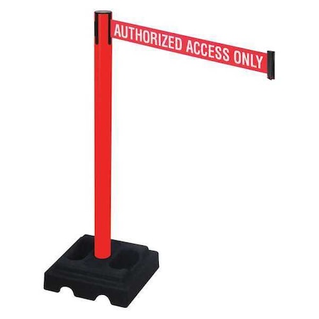 Retracta-Belt Barrier Post with Belt, Red, 10 ft Length, 40 in Post Height, Authorized Access Only, Red 332PRD-AAO