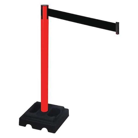 Retracta-Belt Barrier Post with Belt, Red, 10 ft Length, 40 in Post Height, No Legend, Red 332PRD-BK