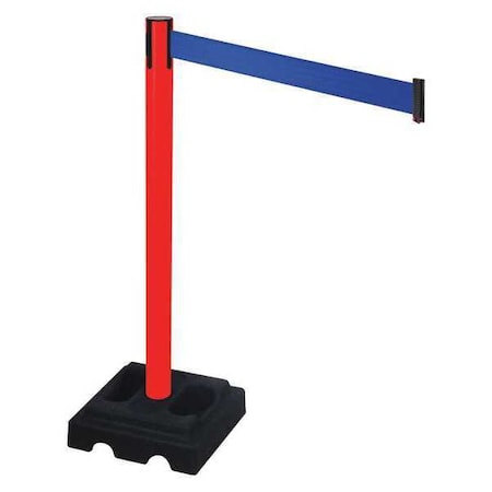 Retracta-Belt Barrier Post with Belt, Red, 10 ft Length, 40 in Post Height, No Legend, Red 332PRD-BL