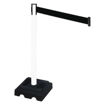 Retracta-Belt Barrier Post with Belt, White, 10 ft Length, 40 in Post Height, No Legend, White 332PWH-BK