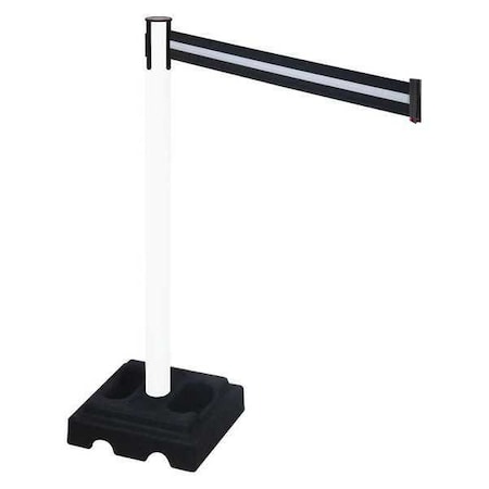 Retracta-Belt Barrier Post with Belt, White, 10 ft Length, 40 in Post Height, No Legend, White 332PWH-BW