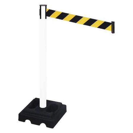 Retracta-Belt Barrier Post with Belt, White, 10 ft Length, 40 in Post Height, No Legend, White 332PWH-BYD