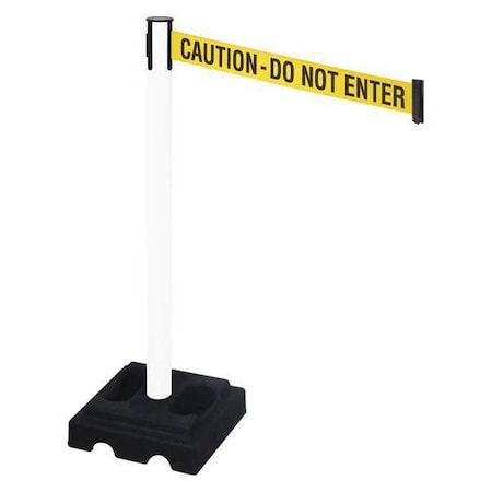 Retracta-Belt Barrier Post with Belt, White, 10 ft Length, 40 in Post Height, Caution Do Not Enter, White 332PWH-CAU