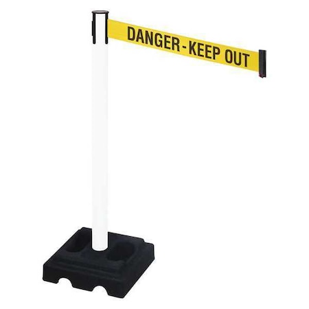 Retracta-Belt Barrier Post with Belt, White, 10 ft Length, 40 in Post Height, Danger Keep Out, White 332PWH-DKO