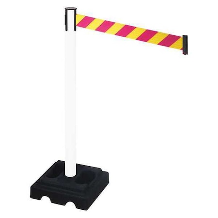 Retracta-Belt Barrier Post with Belt, White, 10 ft Length, 40 in Post Height, No Legend, White 332PWH-MYD