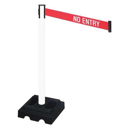 Retracta-Belt Barrier Post with Belt, White, 10 ft Length, 40 in Post Height, No Entry, White 332PWH-NE