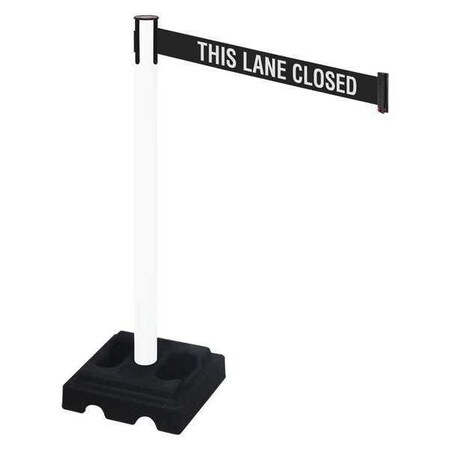 Retracta-Belt Barrier Post with Belt, White, 10 ft Length, 40 in Post Height, This Lane Closed, White 332PWH-TLC