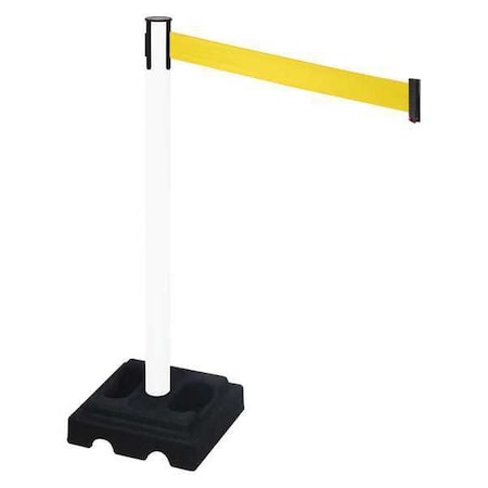 Retracta-Belt Barrier Post with Belt, White, 10 ft Length, 40 in Post Height, No Legend, White 332PWH-YW