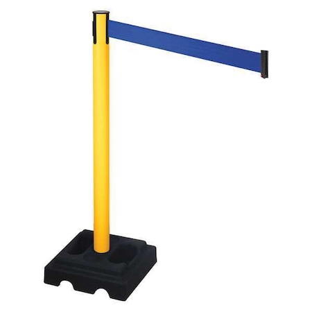 Retracta-Belt Barrier Post with Belt, Yellow, 10 ft Length, 40 in Post Height, No Legend, Yellow 332PYW-BL