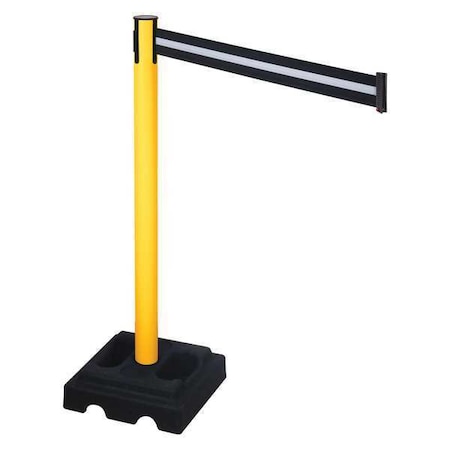 Retracta-Belt Barrier Post with Belt, Yellow, 10 ft Length, 40 in Post Height, No Legend, Yellow 332PYW-BW