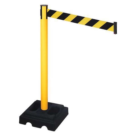 Retracta-Belt Barrier Post with Belt, Yellow, 10 ft Length, 40 in Post Height, No Legend, Yellow 332PYW-BYD