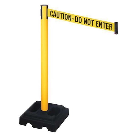 Retracta-Belt Barrier Post with Belt, Yellow, 10 ft Length, 40 in Post Height, Caution Do Not Enter, Yellow 332PYW-CAU