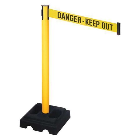 Retracta-Belt Barrier Post with Belt, Yellow, 10 ft Length, 40 in Post Height, Danger Keep Out, Yellow 332PYW-DKO