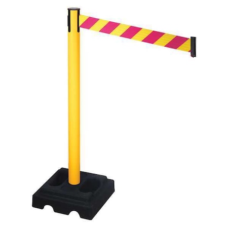 Retracta-Belt Barrier Post with Belt, Yellow, 10 ft Length, 40 in Post Height, No Legend, Yellow 332PYW-MYD