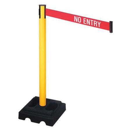 Retracta-Belt Barrier Post with Belt, Yellow, 10 ft Length, 40 in Post Height, No Entry, Yellow 332PYW-NE