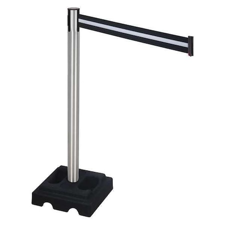 Retracta-Belt Barrier Post with Belt, Silver, 10 ft Length, 40 in Post Height, No Legend, Satin 332SA-BW