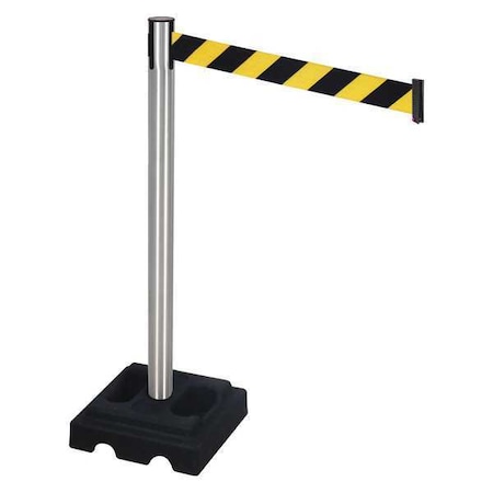 Retracta-Belt Barrier Post with Belt, Silver, 10 ft Length, 40 in Post Height, No Legend, Satin 332SA-BYD