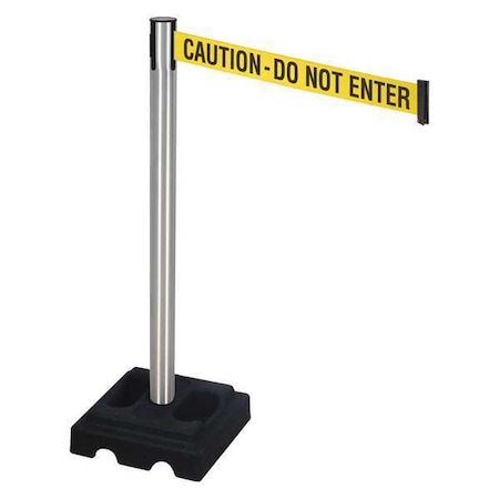 Retracta-Belt Barrier Post with Belt, Silver, 10 ft Length, 40 in Post Height, Caution Do Not Enter, Satin 332SA-CAU