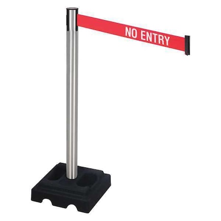 Retracta-Belt Barrier Post with Belt, Silver, 10 ft Length, 40 in Post Height, No Entry, Satin 332SA-NE