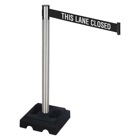 Retracta-Belt Barrier Post with Belt, Silver, 10 ft Length, 40 in Post Height, This Lane Closed, Satin 332SA-TLC