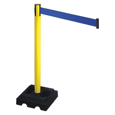 Retracta-Belt Barrier Post with Belt, Yellow, 10 ft Length, 40 in Post Height, No Legend, Yellow 332YA-BL