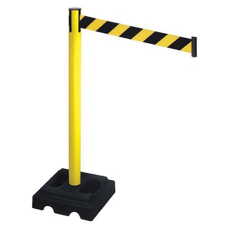 Retracta-Belt Barrier Post with Belt, Yellow, 10 ft Length, 40 in Post Height, No Legend, Yellow 332YA-BYD