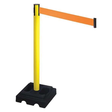 Retracta-Belt Barrier Post with Belt, Yellow, 10 ft Length, 40 in Post Height, No Legend, Yellow 332YA-OR
