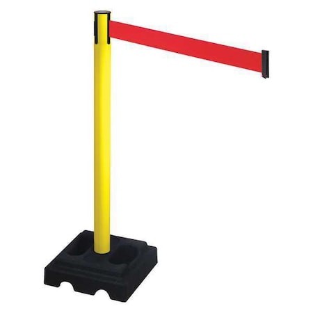 Retracta-Belt Barrier Post with Belt, Yellow, 10 ft Length, 40 in Post Height, No Legend, Yellow 332YA-RD