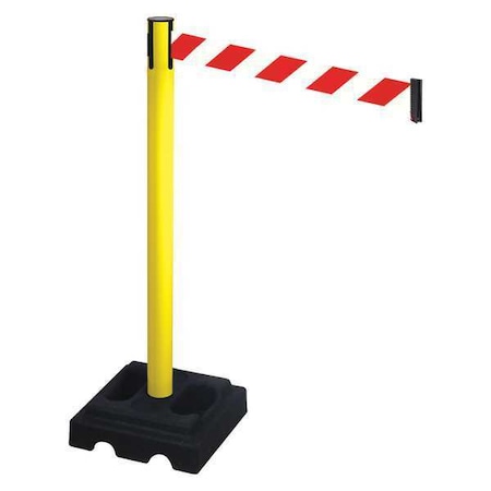 Retracta-Belt Barrier Post with Belt, Yellow, 10 ft Length, 40 in Post Height, No Legend, Yellow 332YA-RWD
