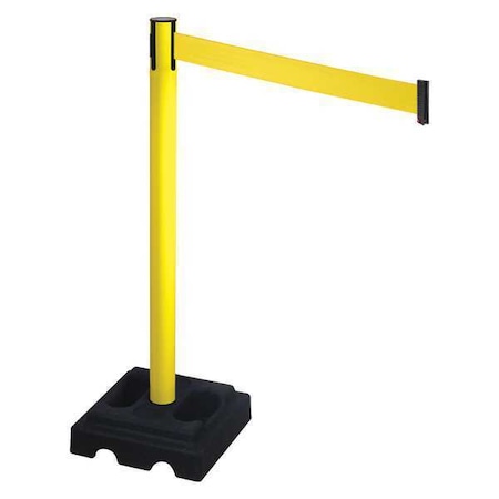 Retracta-Belt Barrier Post with Belt, Yellow, 10 ft Length, 40 in Post Height, No Legend, Yellow 332YA-YW