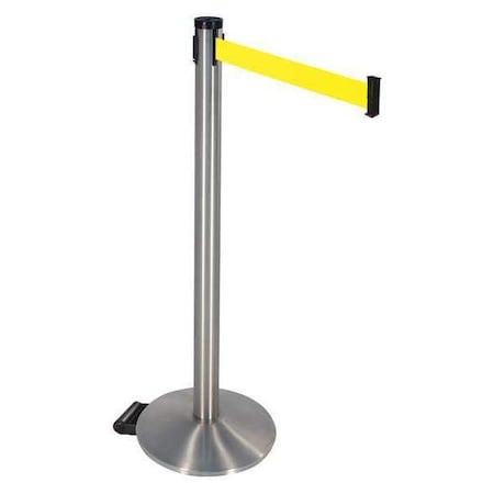 Retracta-Belt Barrier Post with Belt, Silver, 10 ft Length, 40 in Post Height, No Legend, Stainless steel 304SS-FY