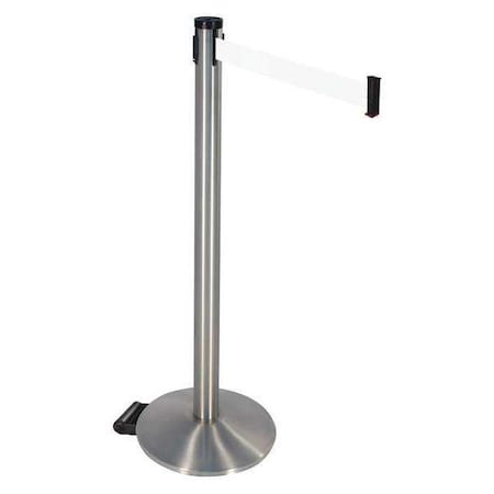 Barrier Post with Belt, Silver, 10 ft Length, 40 in Post Height, No Legend, Stainless steel