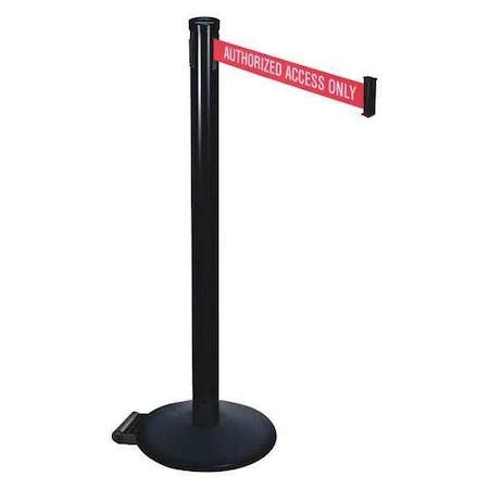 Retracta-Belt Barrier Post with Belt, Black, 10 ft Length, 40 in Post Height, Authorized Access Only 305BA-AAO