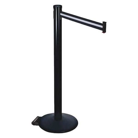 Retracta-Belt Barrier Post with Belt, Black, 10 ft Length, 40 in Post Height, No Legend, Powder Coated 305BA-BW