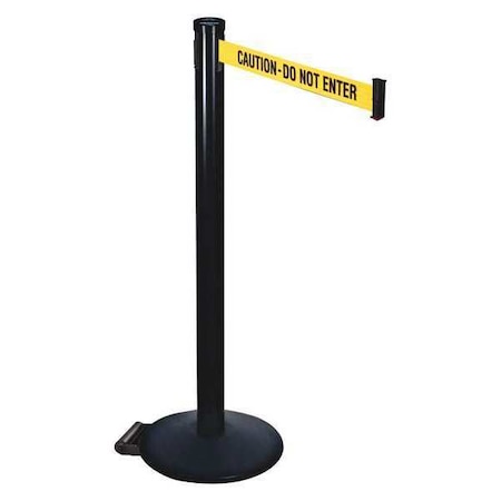 Retracta-Belt Barrier Post with Belt, Black, 10 ft Length, 40 in Post Height, Caution Do Not Enter, Powder Coated 305BA-CAU