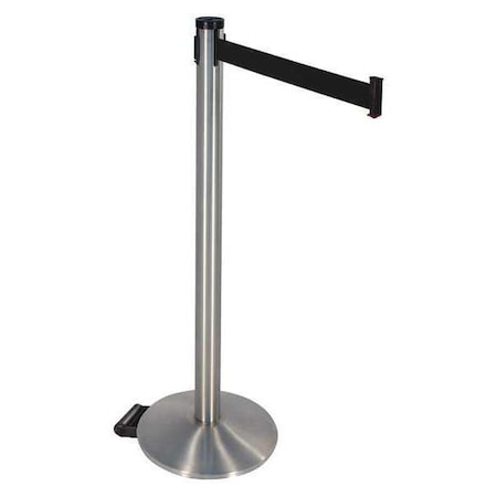 Retracta-Belt Barrier Post with Belt, Silver, 10 ft Length, 40 in Post Height, No Legend, Stainless steel 304SS-BK