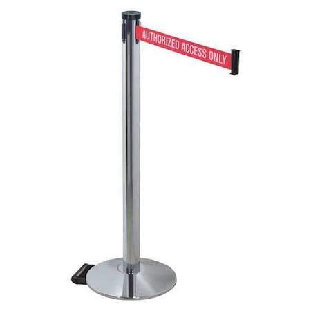 Retracta-Belt Barrier Post with Belt, Gray, 10 ft Length, 40 in Post Height, Authorized Access Only 304PAPC-AAO