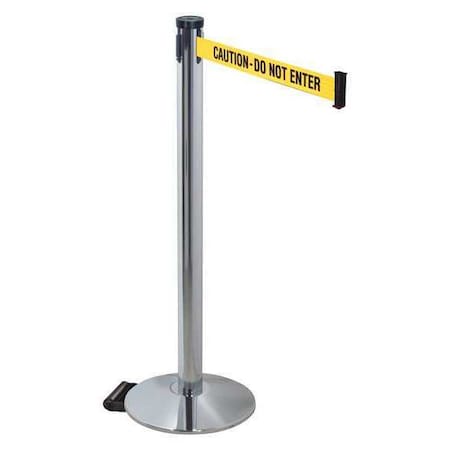 Retracta-Belt Barrier Post with Belt, Gray, 10 ft Length, 40 in Post Height, Caution Do Not Enter 304PAPC-CAU