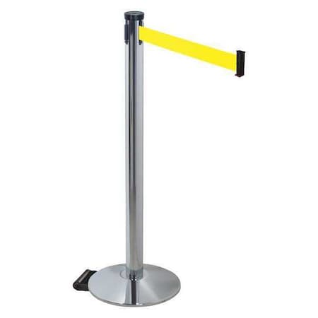Retracta-Belt Barrier Post with Belt, Gray, 10 ft Length, 40 in Post Height, No Legend, Polished chrome 304PAPC-FY