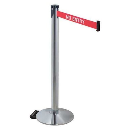 Retracta-Belt Barrier Post with Belt, Gray, 10 ft Length, 40 in Post Height, No Entry, Polished chrome 304PAPC-NE