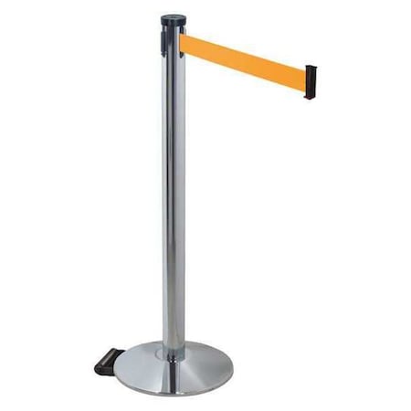 Retracta-Belt Barrier Post with Belt, Gray, 10 ft Length, 40 in Post Height, No Legend, Polished chrome 304PAPC-OR