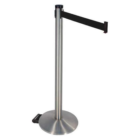 Retracta-Belt Barrier Post with Belt, Gray, 10 ft Length, 40 in Post Height, No Legend, Satin Chrome 304SASS-BK