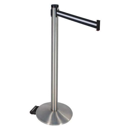 Retracta-Belt Barrier Post with Belt, Gray, 10 ft Length, 40 in Post Height, No Legend, Satin Chrome 304SASS-BW