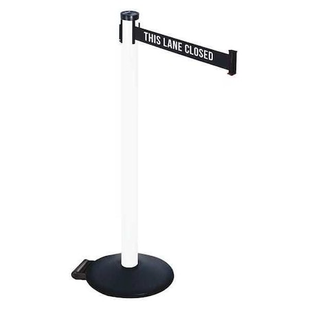 Retracta-Belt Barrier Post with Belt, Black, 10 ft Length, 40 in Post Height, This Lane Closed, Powder Coated 305PWH-TLC