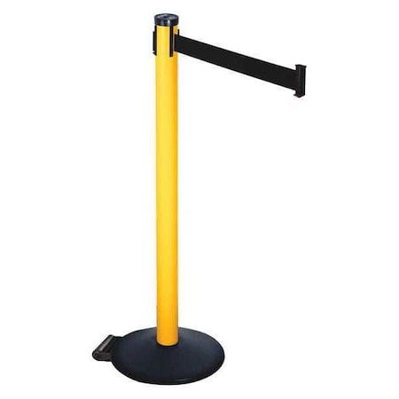 Retracta-Belt Barrier Post with Belt, Black, 10 ft Length, 40 in Post Height, No Legend, Powder Coated 305PYW-BK